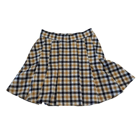 NWT Free People Honey Gold Plaid Printed Mini Skirt Women's 0 - Picture 1 of 8